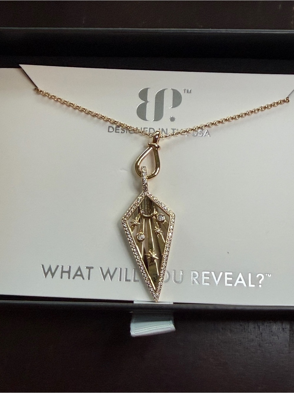 Gold Plated Celestial Pendant Necklace with Crystal Accents